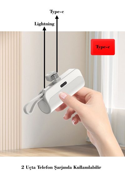 treyyshp Küçük Boyutlu Portatif Kullanışlı Powerbank Lightning iPhone ve Type-c Uyumlu Life 10