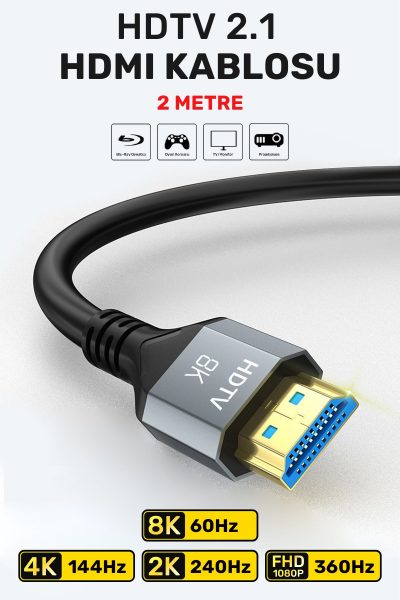 Ultra Yüksek Hızlı 8K Hdmi 2.1 Kablo, 4K 120Hz Hdmi Kablosu 2 Metre HDTV Kablosu