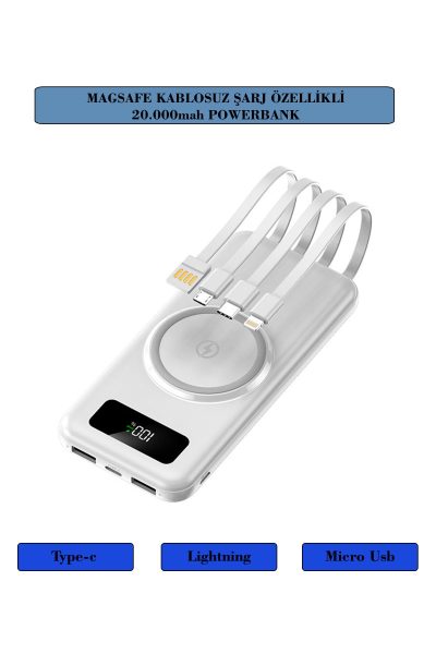 Tüm Telefonlar İle Uyumlu Magsafe Özellikli 20.000 mah Powerbank Güç Bankası