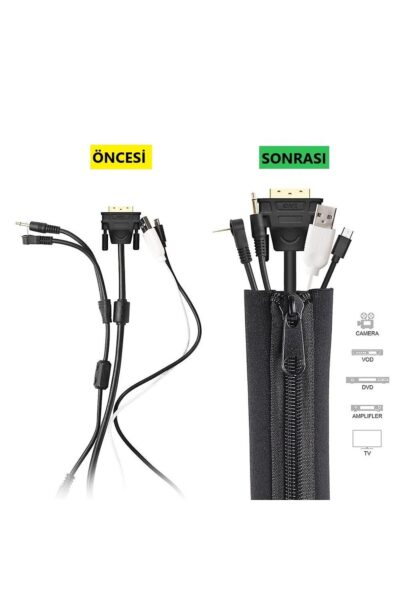 Fermuarlı 50cm Kablo Ev Ofis Dekoratif Kablo Düzenleyici Gizleyici Organizer Siyah