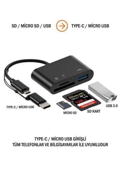 Android To Usb Micro Sd Kart Okuyucu Çevirici Dönüştürücü Adaptör çok fonksiyonlu OTG 2.0
