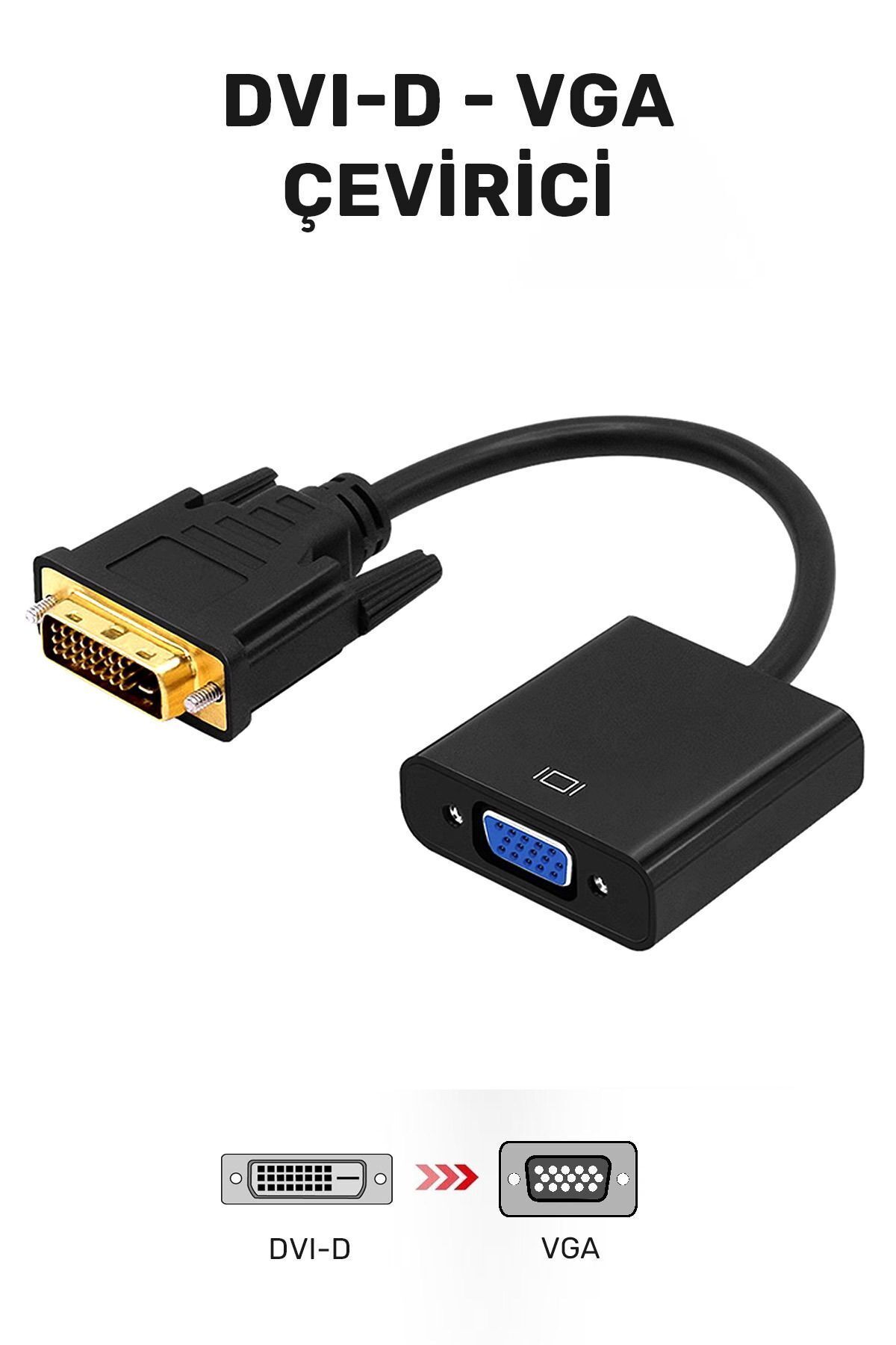 Dvi - D (24+1 Pin) To Vga Çevirici Dönüştürücü Kablo (DVI-D ERKEK - VGA DİŞİ) Dvi in Vga Out