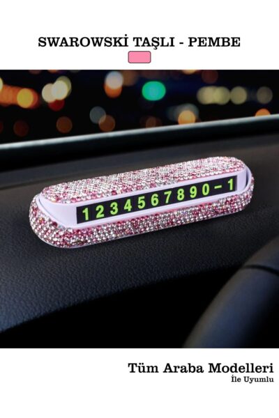 Taşlı Göz Alıcı Torpido Üstü Araç Park Numaratörü Pembe Taşlı Kristal