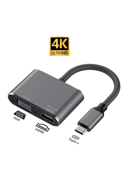 2in1 Type-C to 4K HDMI + VGA Çevirici ve Dönüştürücü Yüksek Kalite Adaptör Dönüştürücü